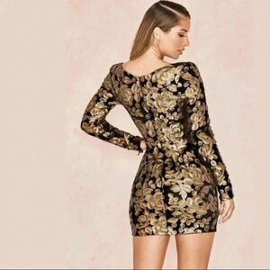 House of CB Black and Gold Floral Mini Dress